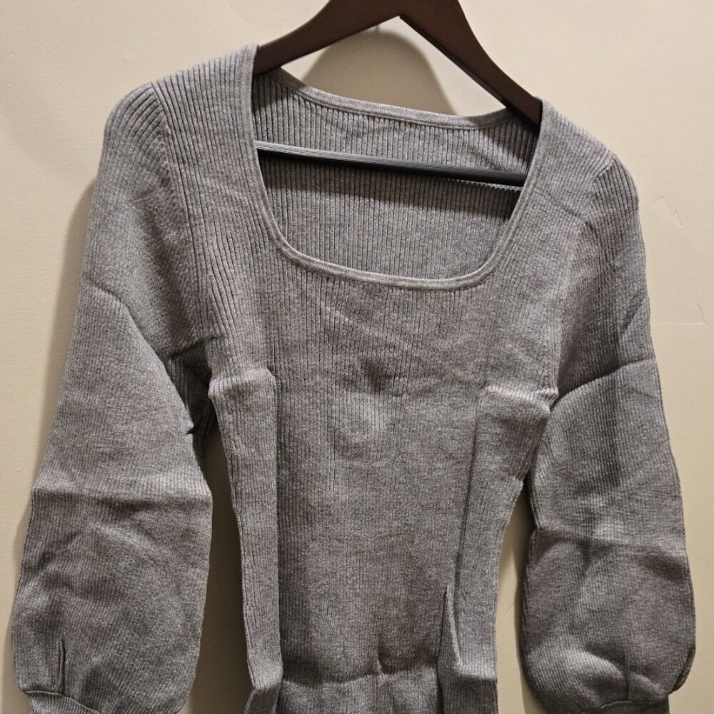 Women's Long Sleeve Shirts Square Neck Ribbed Knit Tops Casual Slim Fitted.
